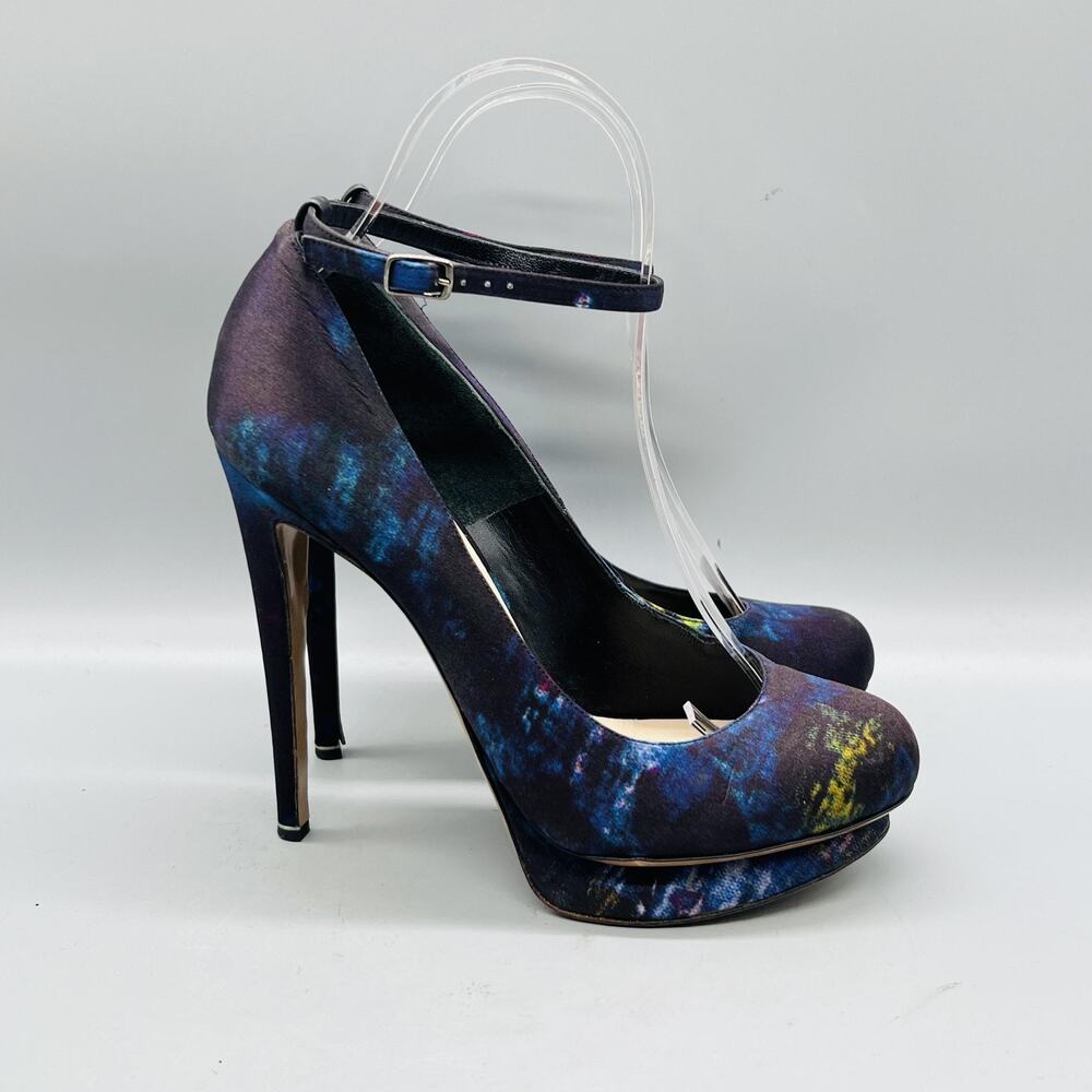 Nicholas Kirkwood Shoes Womens 7.5 Multicolor Silk Erdem Ankle Strap Heel Pumps